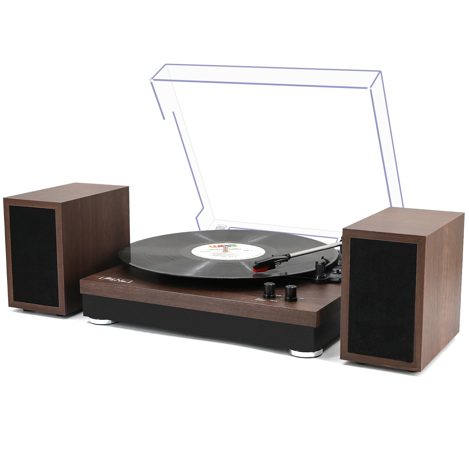 LP&No.1 Vinyl Record Player, Turntable with Stereo Compact External Speakers,  Adjustable 3-Speed Belt-Drive Turntable, LP Player with RCA Jacks, Wireless  Input, Auto-Stop Switch, Walnut Wood - Turntable Players
