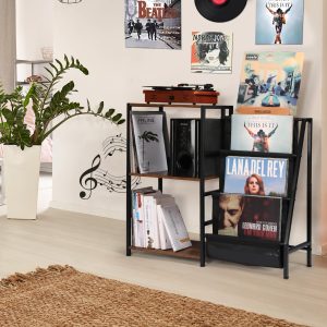 Record Player Stand, Turntable Stand with Now Playing Stand, Record Player Table with Speaker Storage & 3-Tier Vinyl Record Storage, Vinyl Record Holder End Table for Vinyl Records, Rustic Brown