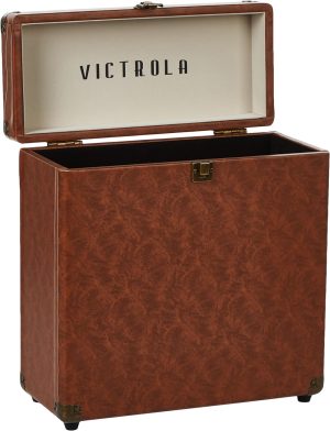 Victrola Vintage Vinyl Record Storage and Carrying Case, Fits all Standard Records - 33 1/3, 45 and 78 RPM, Holds 30 Albums, Ideal for your Treasured Record Collection, Black