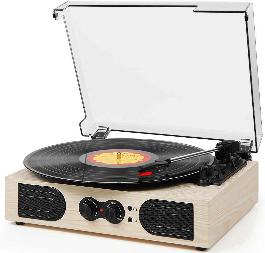 Record Player With Built-in 2 Speakers, Vintage 3-Speed Portable - View #3