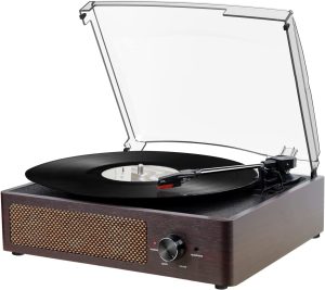 Vinyl Record Player 3-Speed Bluetooth Suitcase Portable Belt-Driven Turntable with Built-in Speakers RCA Line Out AUX in Headphone Jack Vintage Vinyl Player(Brown)