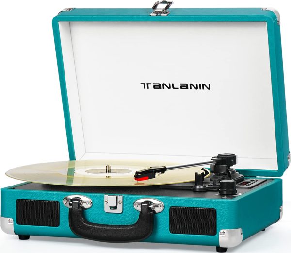 Vinyl Record Player Vintage 3-Speed Bluetooth Portable Suitcase Turntables with Built-in Speakers, USB Recording, 33 45 78 RPM LP Player Support AUX in RCA Line Out Headphone Jack, Teal