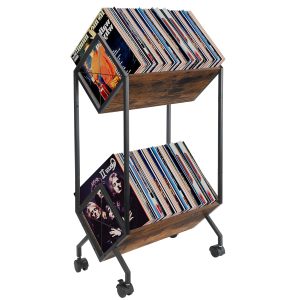 YINMIT Vinyl Record Holder, 80-100 LP Vinyl Record Storage Rack, Quick Assembly Vinyl Record Display, Retro Style Organizer for Magazine, Book, Files, Albums