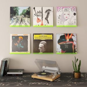 YuanDian Light up Now Playing Vinyl Record Stand, Now Spinning Record Stand, Wooden Acrylic Holder for Vinyl Album Display Storage, Vinyl Record LED Display Storage Collection Holder with USB Powered