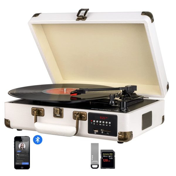 DIGITNOW Record Player, Turntable Suitcase with Multi-Function Bluetooth/FM Radio/USB and SD Card Port/Vinyl to MP3 Converter