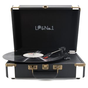 LP&No.1 Suitcase Portable Turntable with Built in Stereo Speakers, 3 Speeds Vinyl Record Player with RCA Line Out, AUX in, Powder Pink