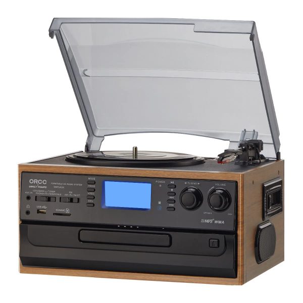 ORCC 10-in-1 Vinyl Turntable Record Player with Bluetooth, Turntable with Built-in Speaker CD Cassette and FM/AM Radio Combo, AUX in RCA Out USB MP3 Recording Headphone Jack, Copmact & Portable