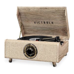 Victrola's 4-in-1 Highland Bluetooth Record Player with 3-Speed Turntable with FM Radio, Farmhouse Walnut (VTA-330B-FNT)