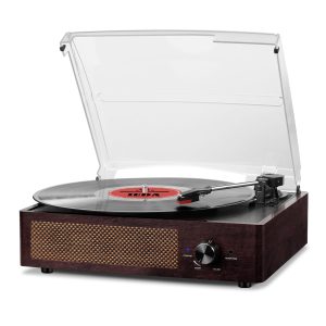 Vinyl Record Player 3-Speed Bluetooth Suitcase Portable Belt-Driven Turntable with Built-in Speakers RCA Line Out AUX in Headphone Jack Vintage Vinyl Player(Purple Brown)