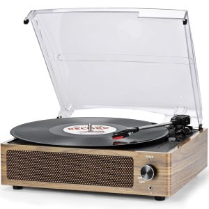 Vinyl Record Player with Speaker Vintage Turntable for Vinyl Records, Belt-Driven Turntable Support 3-Speed, Wireless Playback, Headphone, AUX-in, RCA Line LP Vinyl Players for Sound Enjoyment White