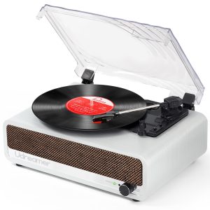 Vinyl Record Player with Speaker Bluetooth Turntable Vintage Portable Vinyl Player Support USB AUX-in Headphone RCA Line-Out 3 Speed Belt-Driven Auto-Stop Mirror Design