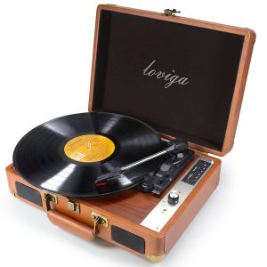 Loviga Vinyl Record Player Turntable with Built-in Bluetooth Receiver & 2 Stereo Speakers, 3-Speed Suitcase Portable Belt-Driven Record Vinyl Player for Entertainment and Home Decoration——Pink