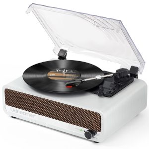 Vinyl Record Player with Speaker Vintage Turntable Portable Vinyl Player Support Wireless Input USB AUX-in Headphone RCA Line-Out Adjustable Needle Pressure 3 Speed Belt-Driven Auto-Stop Mirror Design