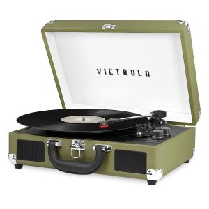 Victrola Vintage 3-Speed Bluetooth Portable Suitcase Record Player with Built-in Speakers | Upgraded Turntable Audio Sound|Smoky Blue, Model Number: VSC-550BT-SMB