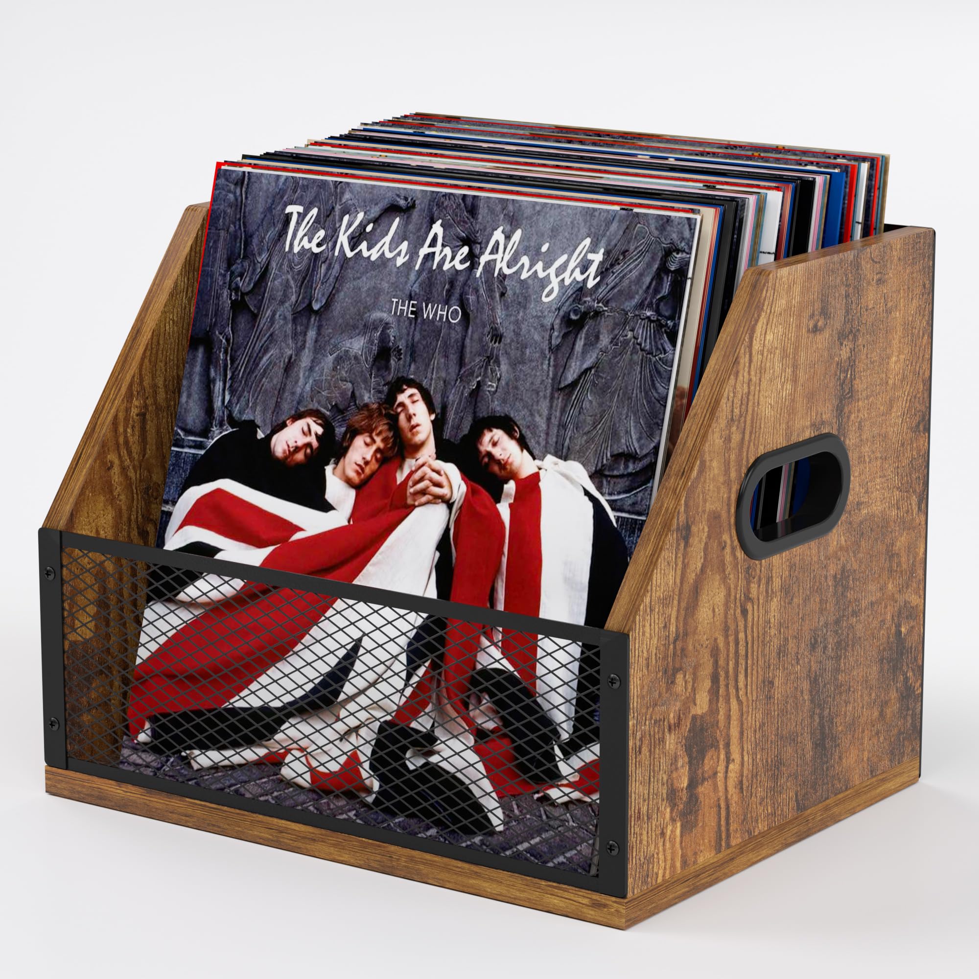 Gmtsl Vinyl Record Storage, Record Holder Album Storage for Vinyl Records, Wooden and Metal Record Album Storage (Rustic)