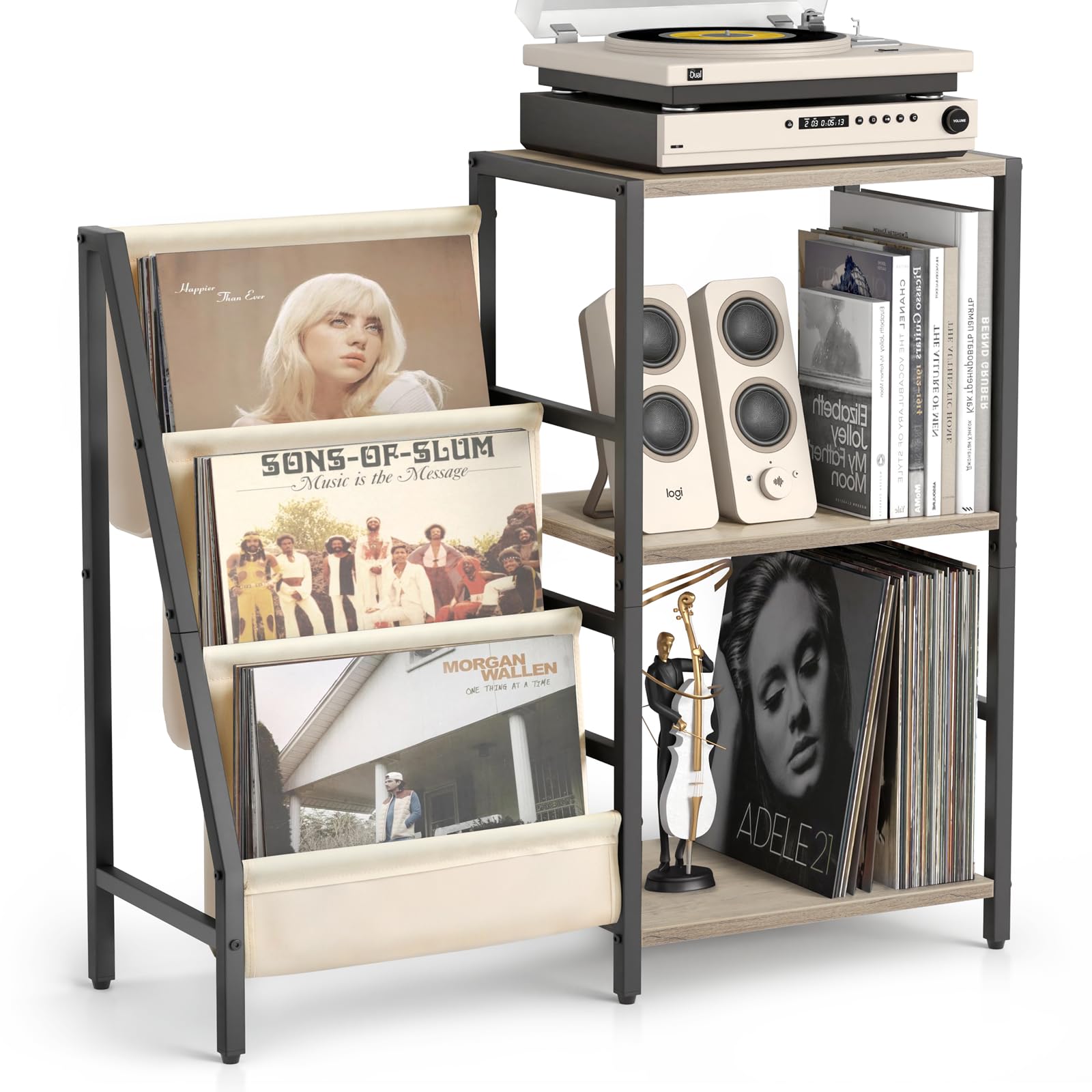 BLCMNES Record Player Stand with Vinyl Storage Vinyl Record Storage Shelf Record Player Table Cabinet Up to 200 Albums Record Holder for Vinyl Records Turntable Stand for Living Room