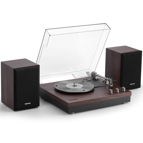 Retrospiler Record Player, 3 Speed Turntable with Two 15W External Speakers, Bluetooth Input, Aux-in, USB Playback& LP-MP3 Recording, Vintage Vinyl Player, Dark Brown Wood