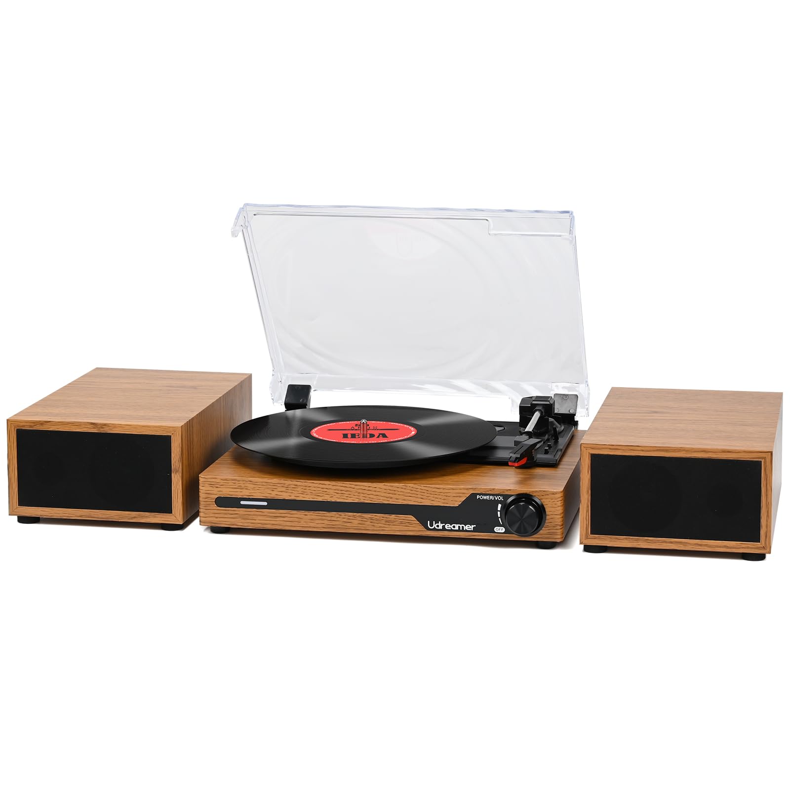 Vinyl Record Player with External Speakers BT 5.3 Wireless Turntable Portable with 3 Speed USB Vintage Wooden Black
