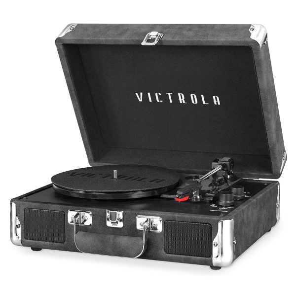 Victrola Journey+ Vintage 3-Speed Bluetooth Portable Suitcase Record Player with Built-in Speakers | Upgraded Turntable Audio Sound| Includes Extra Stylus | White/Silver