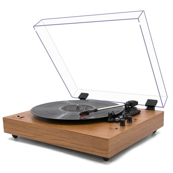 Vintage 3-Speed Turntable Bluetooth Input Record Player Vinyl Record Player with Twin Built-in Stereo Speakers,Auto Stop,RCA Output,Acrylic Dust Cover,Yellow Wood