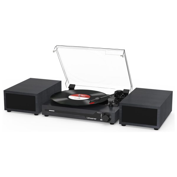 Vinyl Record Player with External Speakers,Turntable with BT 5.3 for Vinyl Records,Portable Vintage Vinyl Player with USB,3 Speed and RCA Wooden Black