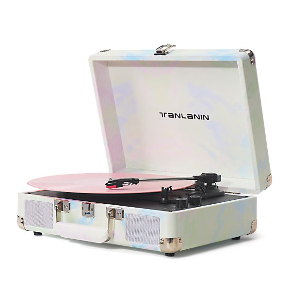 Watercolor Vinyl Record Player with Treble & Bass Control, Vintage 3-Speed Bluetooth Suitcase Portable Turntables with Built-in Speakers, 33 45 78 RPM LP Player Support RCA/AUX/Headphone Jack, Green
