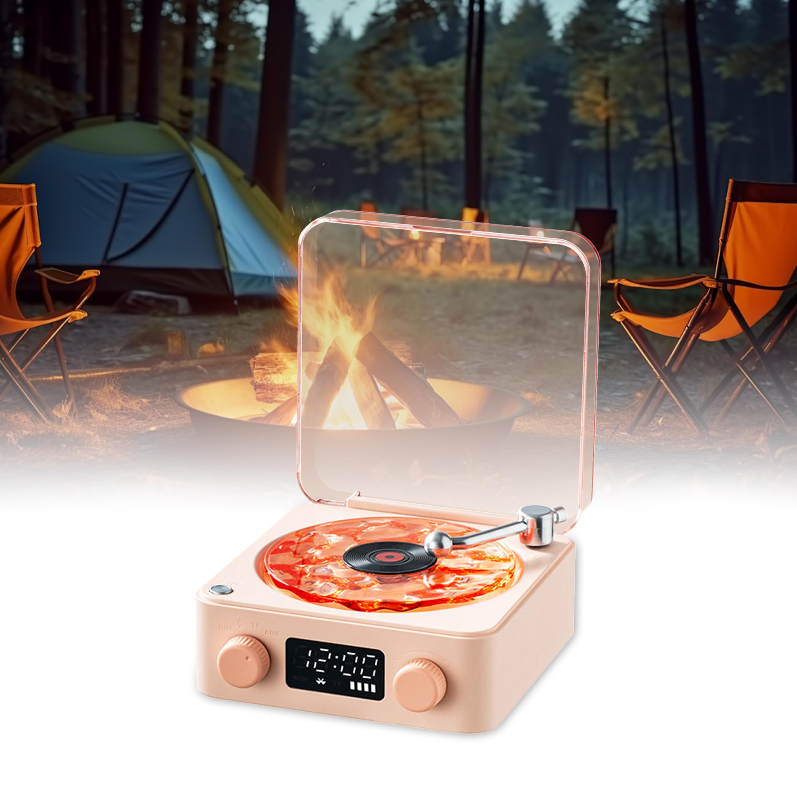 The Waves Vinyl Player, Waves Vinyl Bluetooth Speaker, 2024 New Portable Four Modes Wireless Vintage Vinyl Record Player with Ambient Light for Bedroom,Office,Party (White)