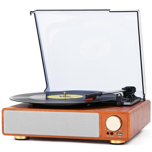 Vinyl Record Player Turntable,Built-in Bluetooth & 2 Stereo Speakers,Vinyl Record Player 3 Speed 3 Size Turntables for Vinyl Records,Headphone,Auto Stop,RCA Line Portable Record Player Yellow