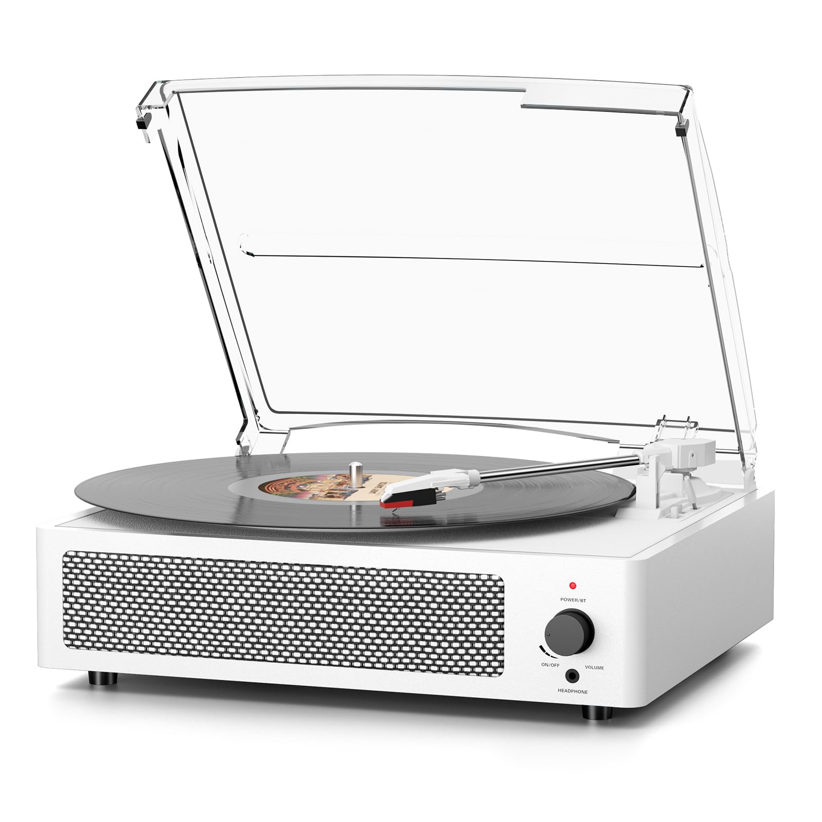 Vinyl Record Player Wireless Bluetooth Turntable with Speakers for Vinyl Records Belt-Driven Vintage Turntable Support 3-Speed, Headphone, RCA Line, AUX-in for LP Vinyl Players Home Decoration White