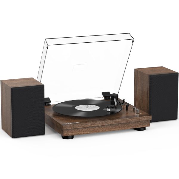 Vinyl Record Player with 24W HiFi Stereo Speakers Vintage Bluetooth Turnable for Vinyl Records with Belt Drive 2-Speed, Magnetic Cartridge RCA Output BT5.3