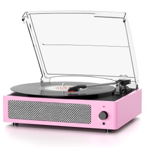 Vinyl Record Player with Speakers Vintage Belt-Driven Turntable for Vinyl Records Bluetooth Turntable Support 3-Speed, Headphone, RCA Line, AUX-in for LP Vinyl Players Home Decoration Pink