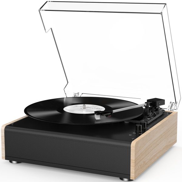 Vinyl Record Player Bluetooth Wireless Turntable with Built-in Speakers and 3 Speed Belt-Driven Vintage Phonograph Record Player with Magnetic Cartridge, RCA Out, Aux in, Headphone Jack