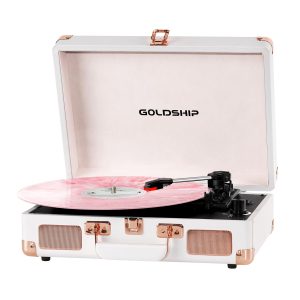 Portable Record Player 3-Speed Turntable Vintage Suitcase with Bluetooth, Built in Battery,3.5 mm Headphone Jack, RCA & Aux Ports for Outdoor