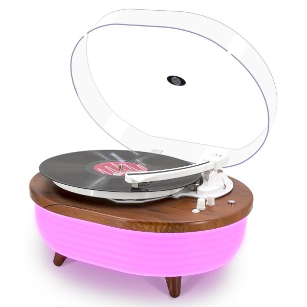 Vinyl Record Player, Vintage 2-Speed Wireless Turntable with Built-in Stereo Speakers, 6 Lighting Modes Record Player for 7/10/12inch Vinyl Records, RCA/Phono Preamp/Auto-Stop(Light Wood