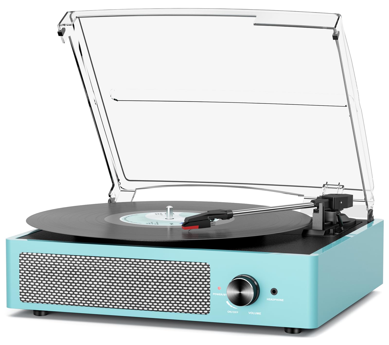 Vinyl Record Player with 2 Stereo Speakers Belt-Driven Vintage Turntables 3 Speed 3 Size Wireless Bluetooth Playback AUX-in RCA Out Headphone LP Vinyl Players Auto Stop Sky Blue