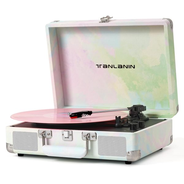 Vinyl Record Player with Treble & Bass Gain Vintage 3-Speed Bluetooth Suitcase Portable LP Turntable Player with Built-in Speaker, 33 45 78RPM, Belt Drive, Auto Stop, RCA/AUX/Headphone Jack, Turquoise