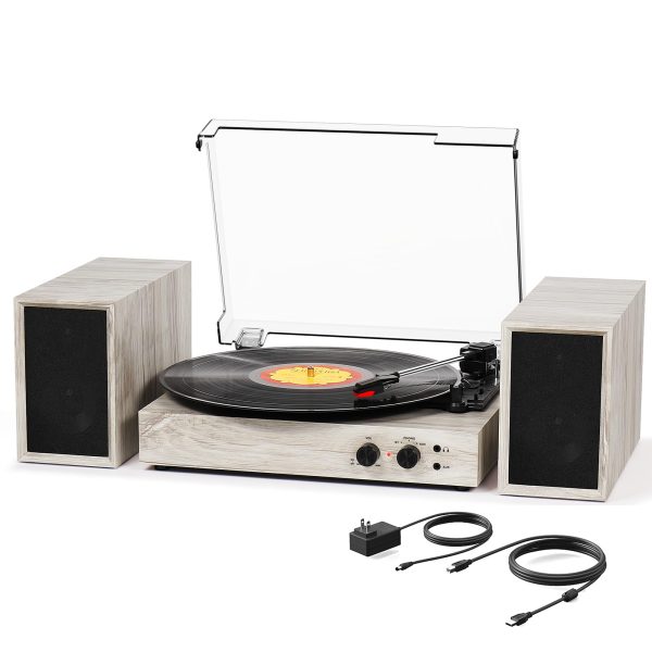 Record Player for Vinyl with External Speakers, USB Port to PC Recoding, 3 Speed Belt-Driven Vintage Bluetooth Turntable with Dual Stereo Bookshelf Speakers, Auto Stop, Dust Cover, RCA/AUX, Green