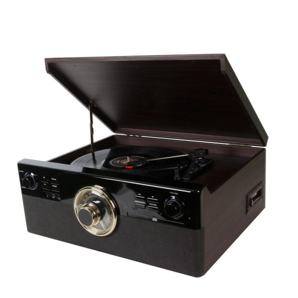 The 10 in 1 Bluetooth Record Player for Vinyl with Speakers, CD, Cassette Tape, FM Radio, USB Playback and Recording, Vintage Turntable with 3-Speed, Aux-in, Line-Out, Earphone Jack