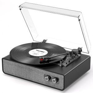 Vintage Vinyl Record Player 3 Speed Belt Driven Bluetooth Turntable with HiFi Speakers & Adjustable Counterweight, Portable Retro LP Player for Home Deco and Gift, AUX in/RCA Line Out, Black