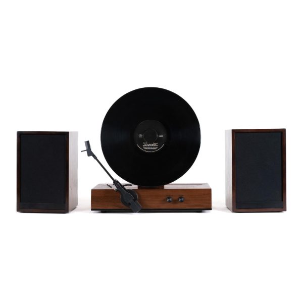 Fuse GLD Vertical Vinyl Record Player with Speakers | Black Trim | 5.3 Bluetooth, AUX | Full Range External Speakers | Premium Cartridge | Vintage Mid Century Modern | Handcrafted Ashtree Wood