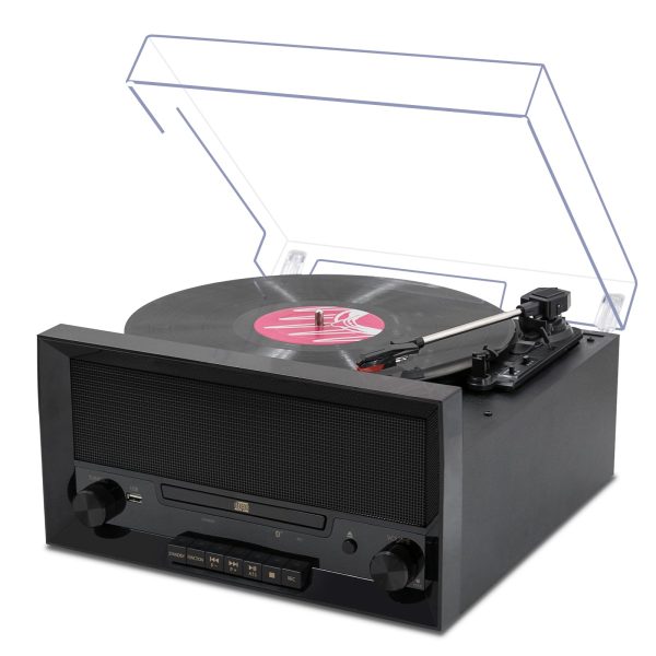 Multi-Functional Record Player 3-Speed RetroTurntable with Built-in Speakers & Bluetooth Mulipurpose Vinyl Turntable CD Player USB Recording FM Radio Vintage Wireless Music Streaming for Home