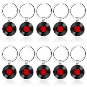 Sureio 10 Pcs Retro Vinyl Record Album Keychain Music Recording Player Metal Dj Pendant Allure Key Chain Gift for Music Lover