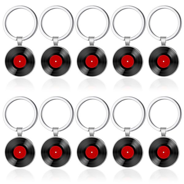 Sureio 10 Pcs Retro Vinyl Record Album Keychain Music Recording Player Metal Dj Pendant Allure Key Chain Gift for Music Lover