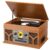 The 10-in-1 Record Player with Built-in Speakers Wireless Playback, CD & Cassette Player, USB Player, AM/FM Radio, 3 Speeds Turntable Vinyl Record Player Mahogany