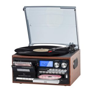 The 3 Speed Record Player Bluetooth Turntable with Built-in Speakers, CD & Cassette Playback, AM/FM Radio, USB/SD, Remote Control, Aux & RCA, Headphone Jack - Vintage Style Music System