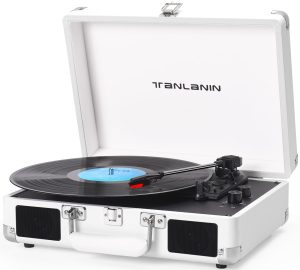 Vintage Suitcase Record Player - 3-Speed LP Turntable with Belt-Drive, Bluetooth Vinyl Player, Built-in Speakers, Auto-Stop, Bass Control, Retro Design, Headphone/RCA/AUX Outputs + Extra Stylus & Mat