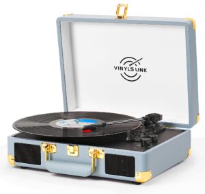 Vinyl Record Player 3-Speed Bass Control Bluetooth Suitcase Portable Belt-Driven Record Player with Built-in Speakers Vintage Turntable RCA Out Headphone Jack Blue