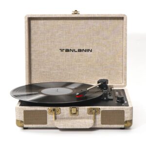 Vinyl Record Player with Built-in Speakers Vintage 3-Speed Portable Suitcase Bluetooth Turntables with USB Recording Belt-Driven LP Player Support AUX/RCA/Headphone Jack, Purple Leather