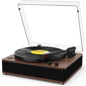 Record Player Turntable with Built-in Speakers, Vinyl Record Player with Bluetooth Ouput Auto Stop 33&45 78 RPM Speed RCA Line Out All-in-one Belt-Drive Turntable for Vinyl Records, Black
