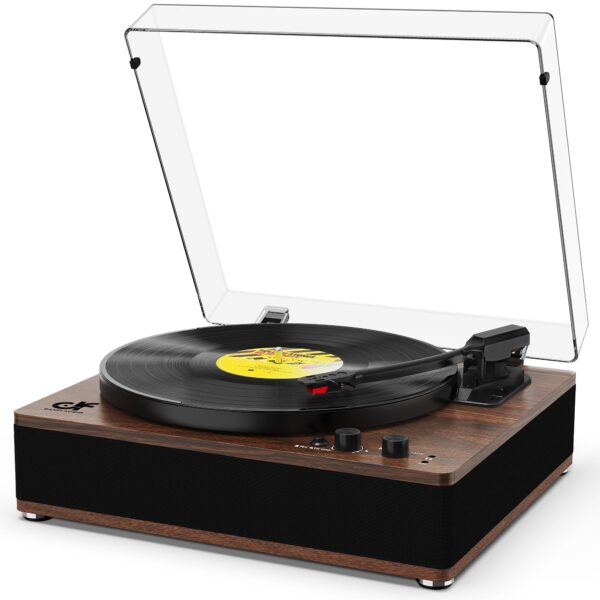 Record Player Turntable with Built-in Speakers, Vinyl Record Player with Bluetooth Ouput Auto Stop 33&45 78 RPM Speed RCA Line Out All-in-one Belt-Drive Turntable for Vinyl Records, Black